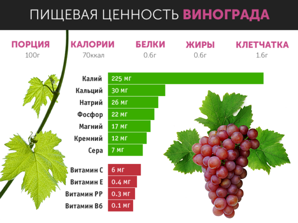  Un graphique graphique de la teneur en vitamines dans 100 g de raisins